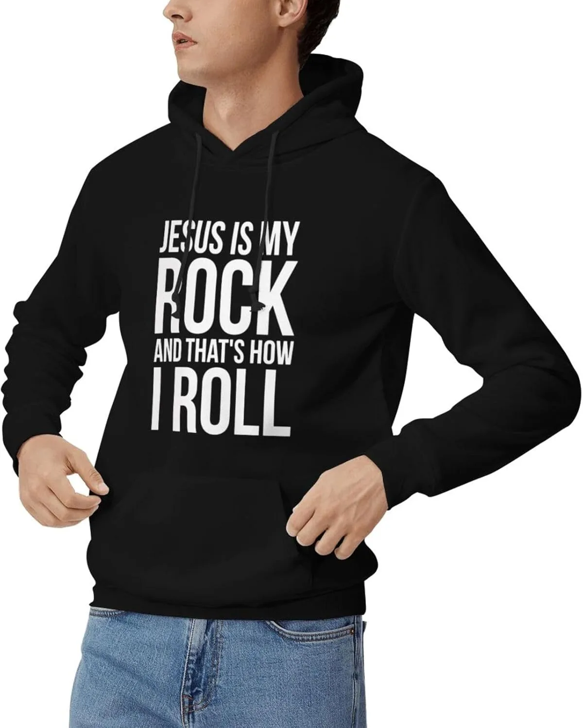 Мужская толстовка с капюшоном «Jesus Is My Rock» в стиле хип-хоп, с длинными рукавами, капюшоном и карманами Generic, черный — фото 2