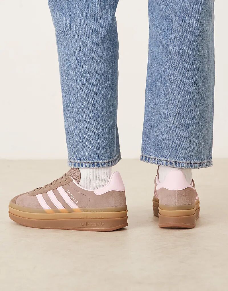 Кроссовки Adidas Originals Gazelle Bold коричневого и розового цветов — фото 3