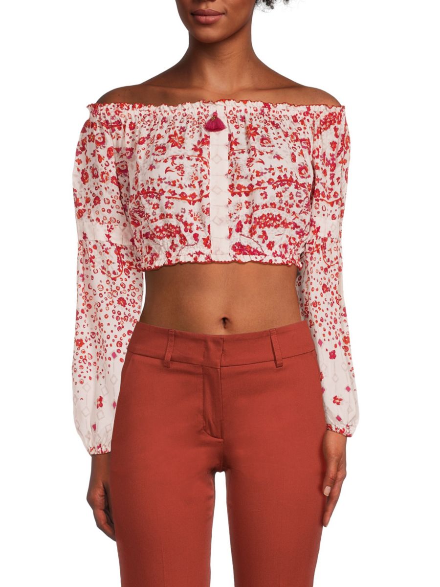 

Укороченный топ с открытыми плечами Rachel Floral Poupette St Barth, цвет Pink Multicolor