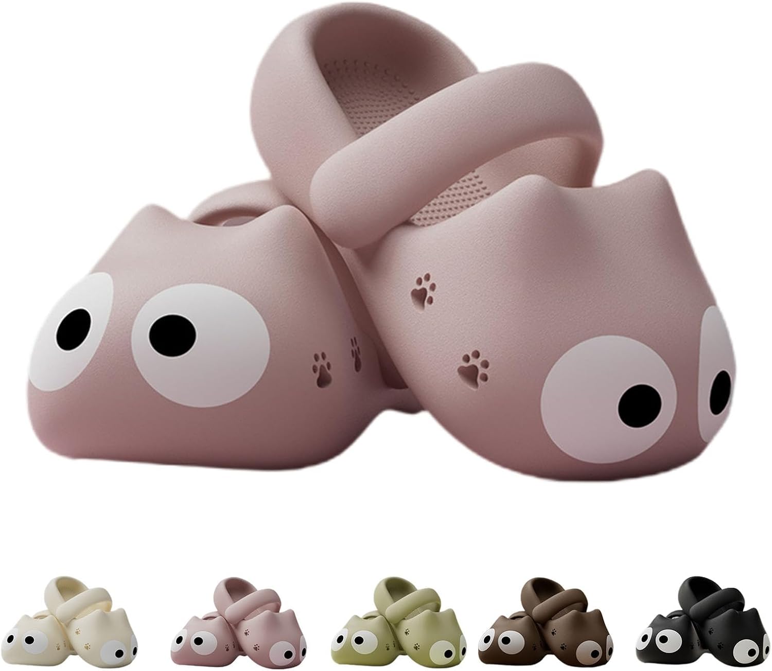 

Тапочки с большими глазами для женщин, милые кошачьи тапочки, летние тапочки-кошки, шлепанцы для душа, тапочки с толстой подошвой и противоскользящей поверхностью для пляжа Generic, розовый