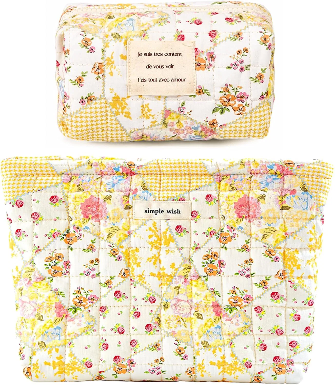 Набор стеганых косметичек Sminra Cute Large Floral Cotton, 2 шт. Sminra, Beige Flower 2 Pack