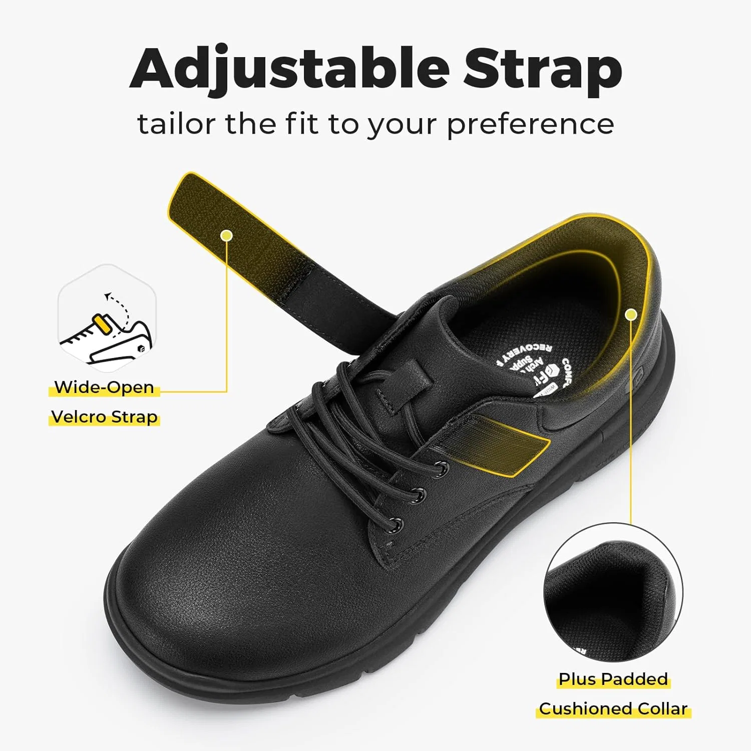 Мужские кроссовки FitVille Extra Wide с отделкой из микрофибровой кожи, деловые и повседневные, регулируемые, удобные, с амортизацией, для ходьбы по широкой стопе, Deep Black — фото 2