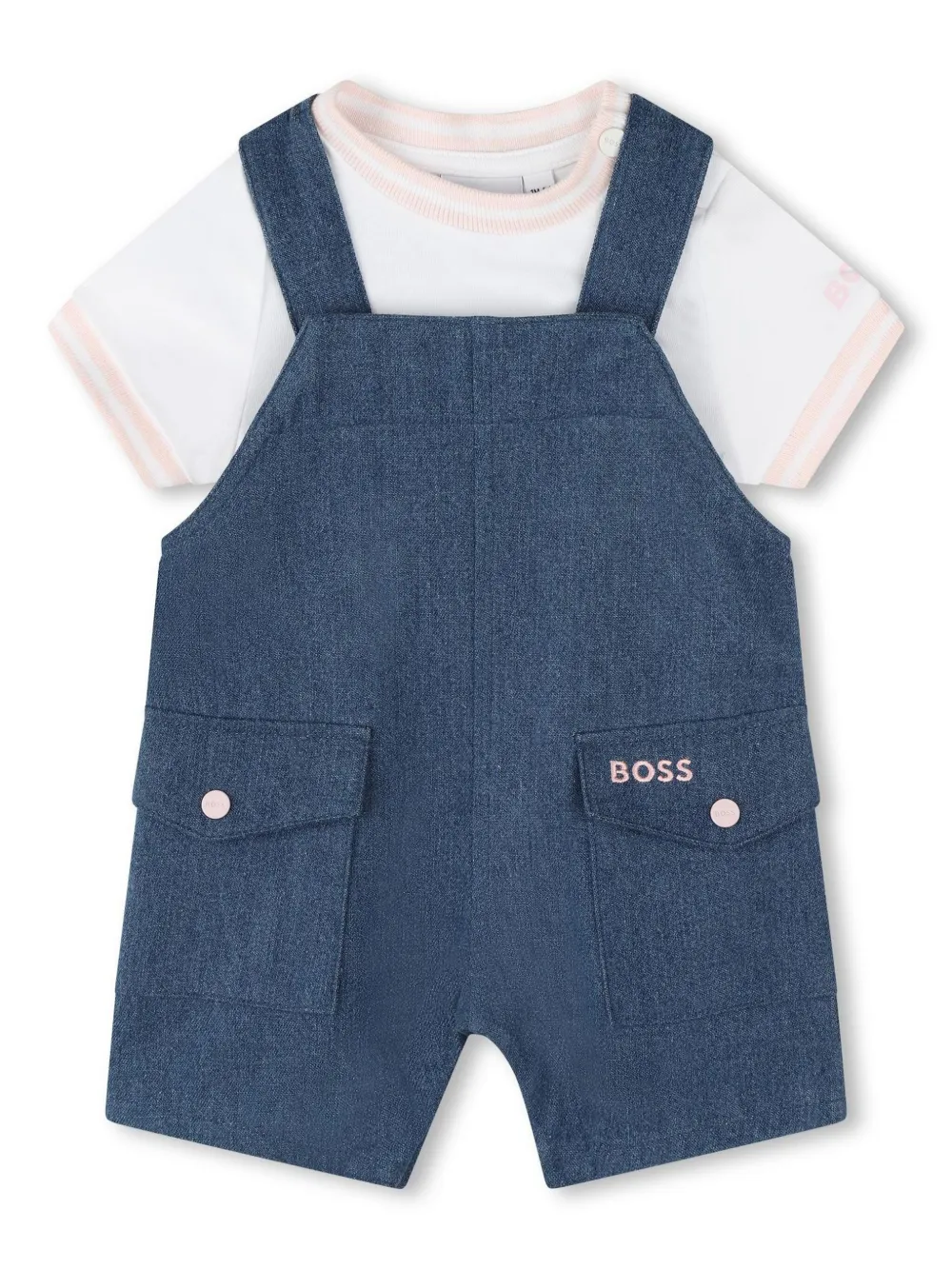

Комплект из футболки и ромпера с вышитым логотипом Boss Kidswear, синий