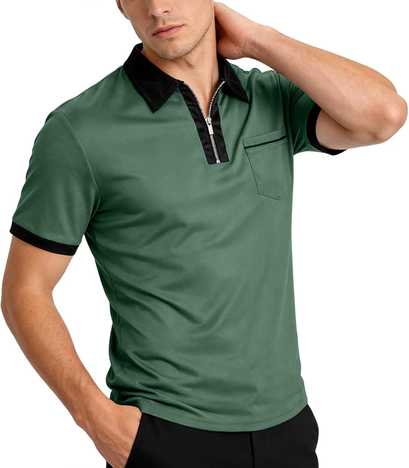 Slim Fit Polo для мужчин, короткий рукав, с карманом — фото 2