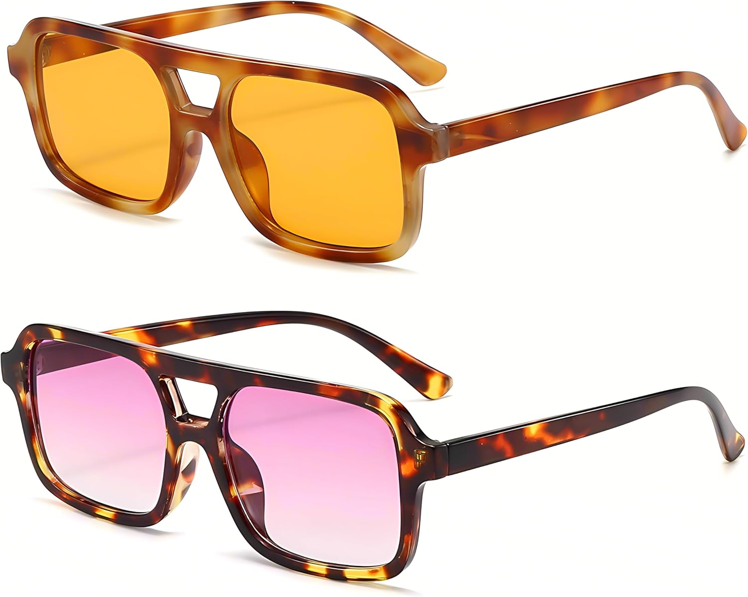 

Солнцезащитные очки-авиаторы в стиле ретро, ​​квадратные, для женщин и мужчин, винтажные, модные, прямоугольные, в стиле 70-х Kursan, 2 Pack (Tortoise/Orange + Tortoise/Gradient Pink)