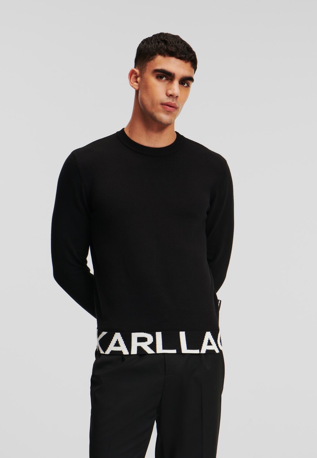 

Вязаный свитер LOGO CREWNECK KARL LAGERFELD, черный