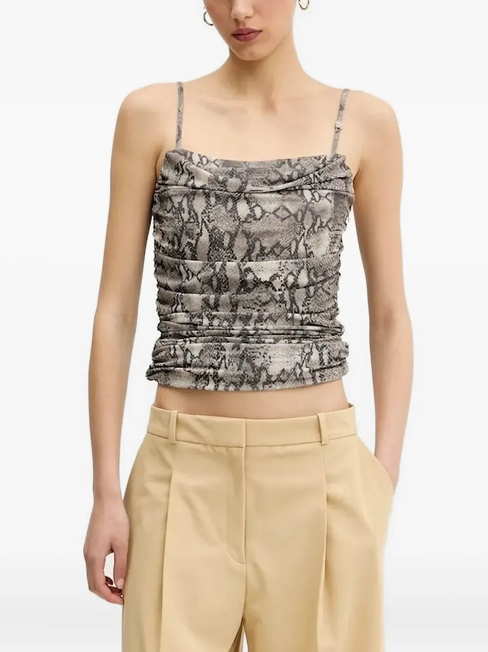 

Топ с воротником-хомутом и змеиным принтом Hugo, черный