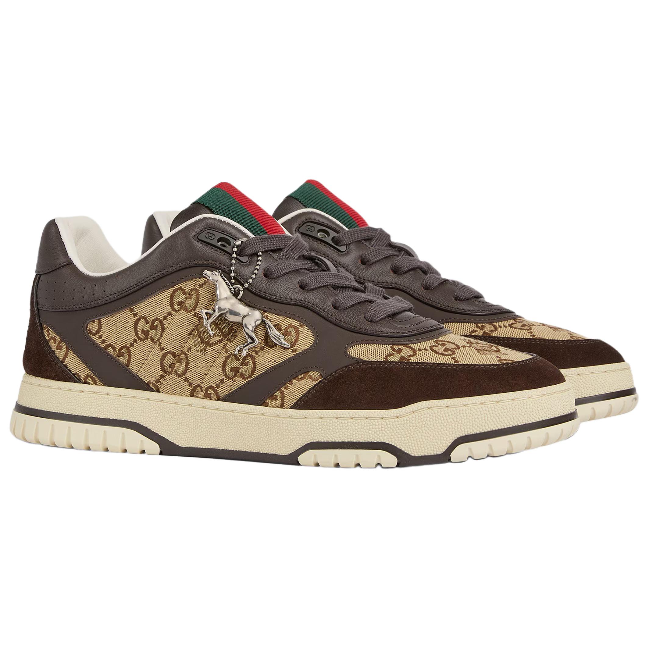 Gucci Re Web Китайская новогодняя коллекция Кожаные низкие скейтбордные кроссовки 1 см Мужские Бежевые коричневый — фото 3