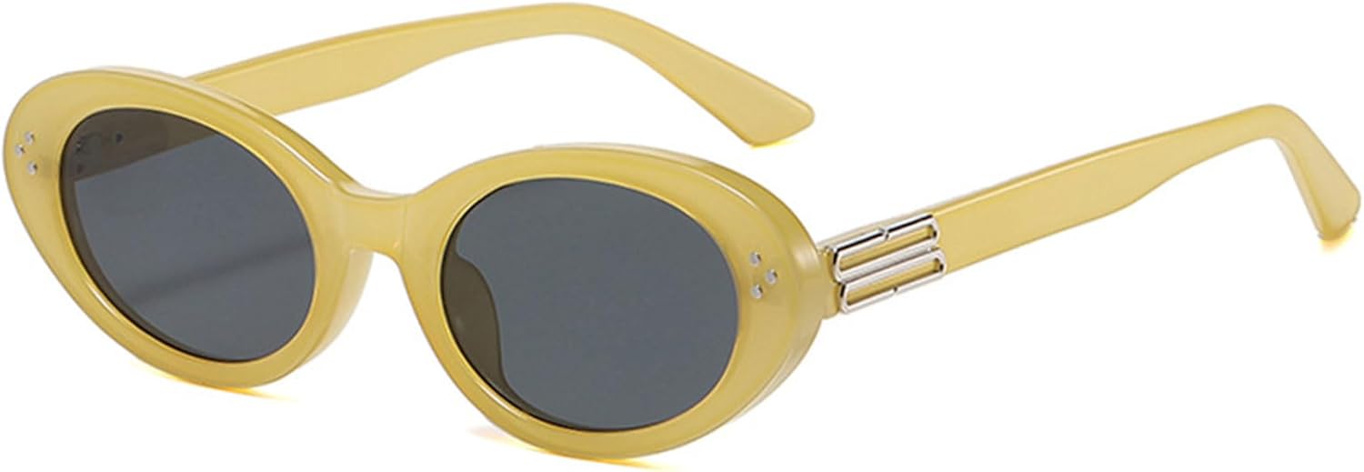 

Ретро-солнцезащитные очки овальной формы «кошачий глаз» для женщин и мужчин, без поляризации, узкие, круглые, модные, для активного отдыха ALKAHE, Yellow Frame Black Grey Lens