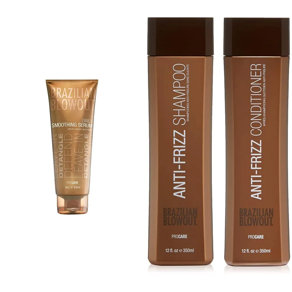 Сыворотка для ежедневного разглаживания волос Brazilian Blowout (237 мл) и шампунь/кондиционер против пушистости волос Brazilian Blowout (2 шт.)