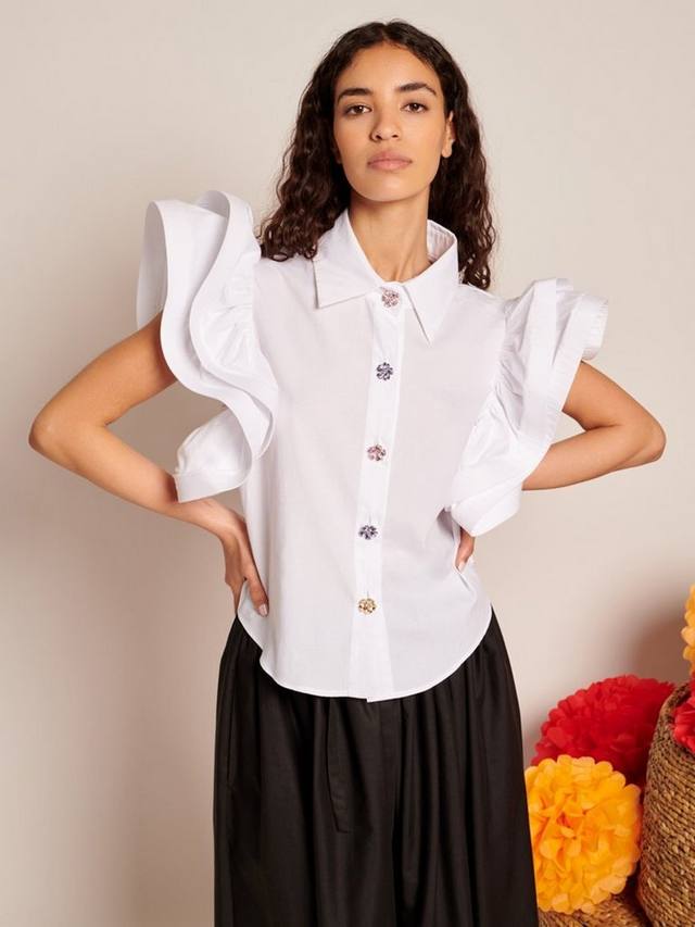 

Рубашка с рюшами и декоративными пуговицами Sister Jane, White