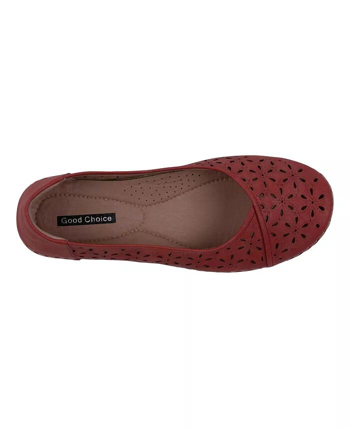 Женские балетки Nysha с круглым носком и лазерной резкой GC Shoes, красный — фото 4
