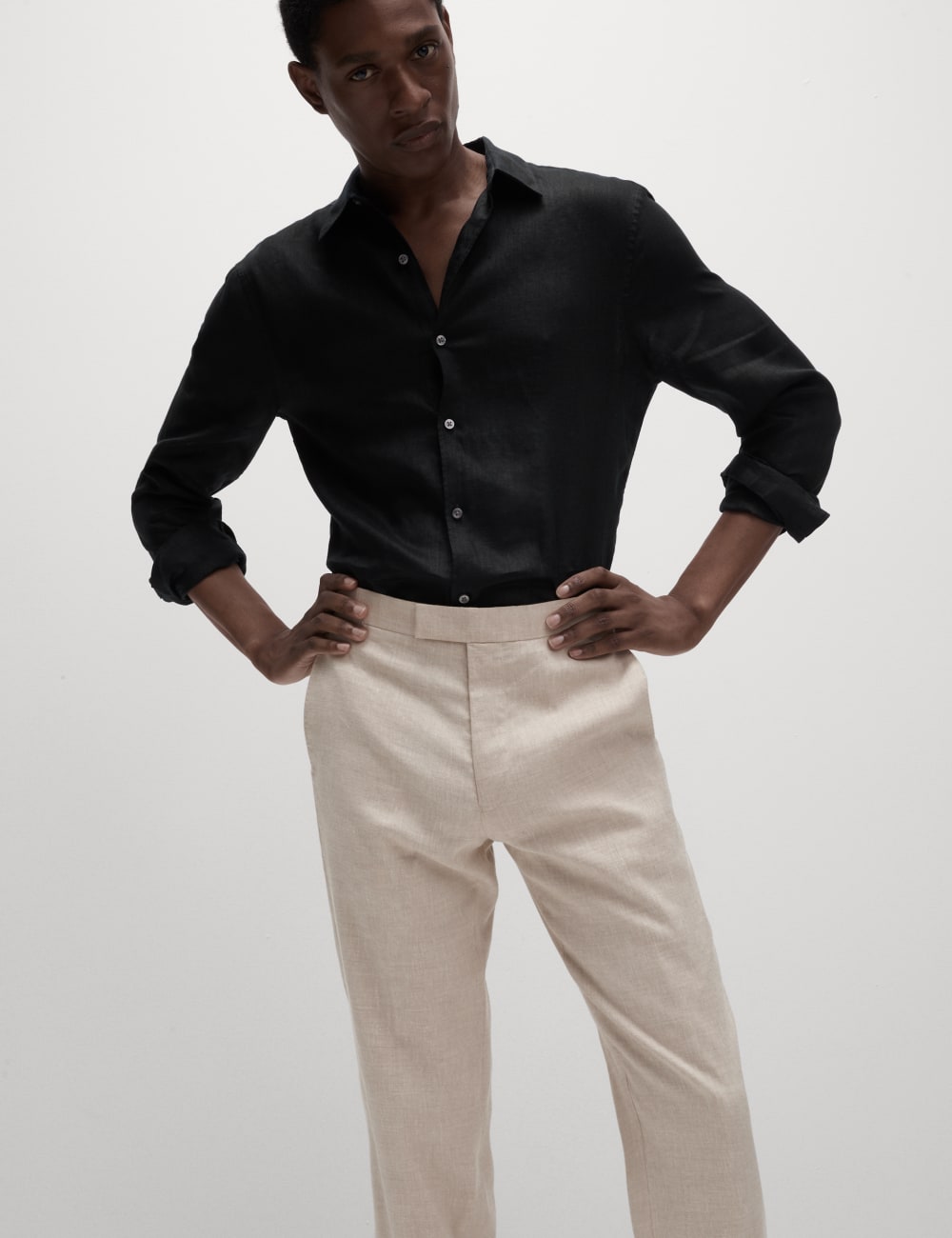 

Рубашка из чистого льна Slim Fit Easy Iron Marks & Spencer, черный
