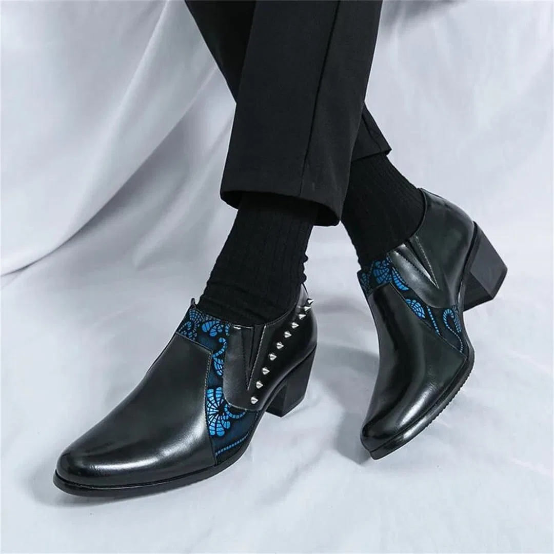 Лоферы кожаные на каблуке Men's, Black Blue — фото 3