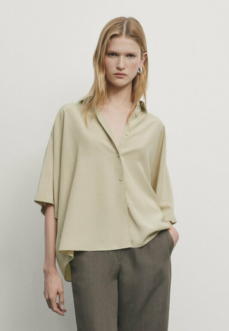 

Рубашка Flowing Short Sleeve Massimo Dutti, светло-коричневая