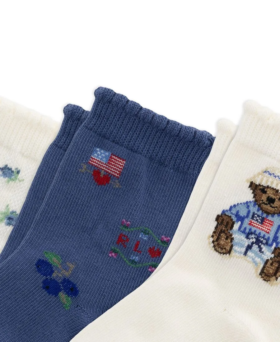 Polo Ralph Lauren Набор из 3 пар детских носочков с рисунком «Черничный мишка» для девочек — фото 3