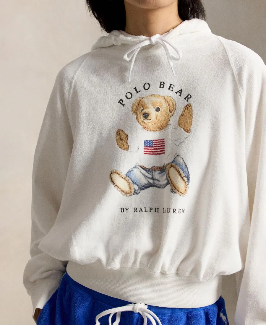 Женская толстовка с капюшоном на шнуровке и рукавами реглан Polo Ralph Lauren, белый — фото 4