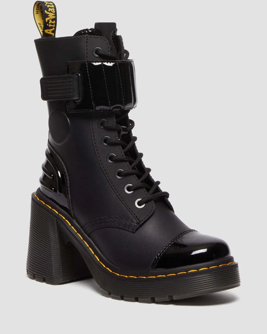

Dr. Martens Gaya Альтернативные кожаные ботинки на каблуке с 10 люверсами, цвет Black — Sendal + Soft Patent Pu