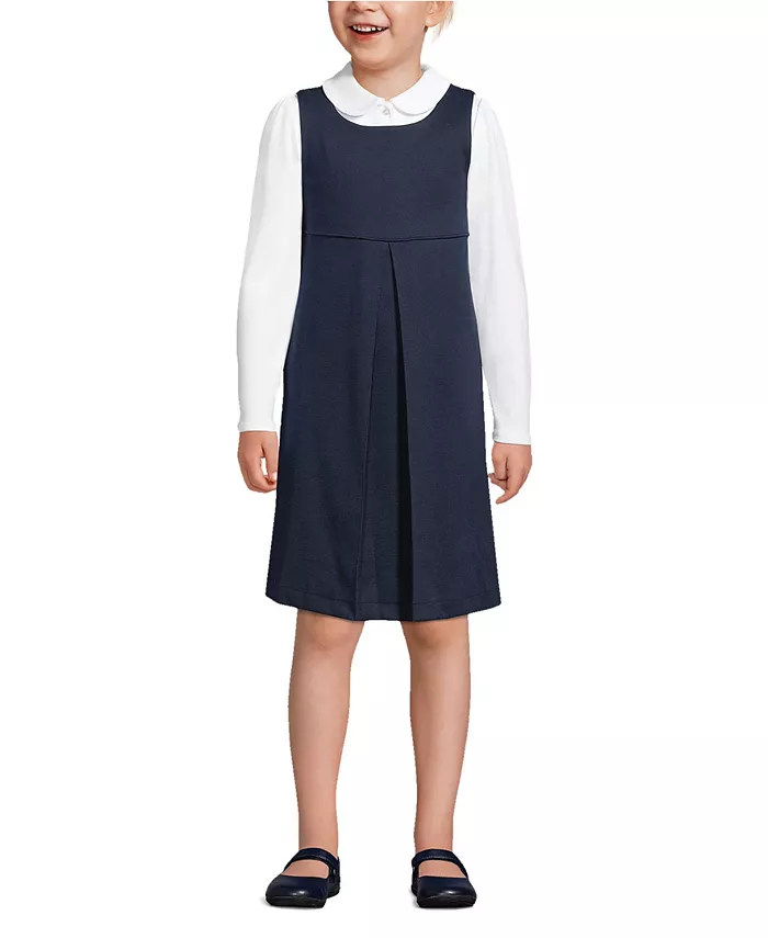 

Платье с плиссировкой Big Girls Ponte до колена Lands' End, синий