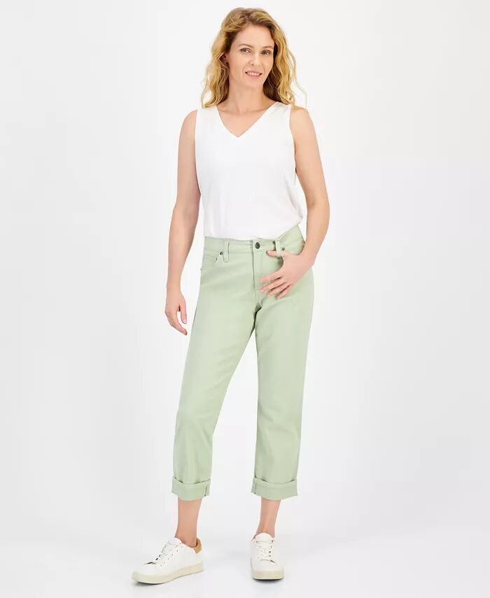 

Джинсы-капри Petite Curvy-Fit со средней посадкой и манжетами Style & Co, зеленый