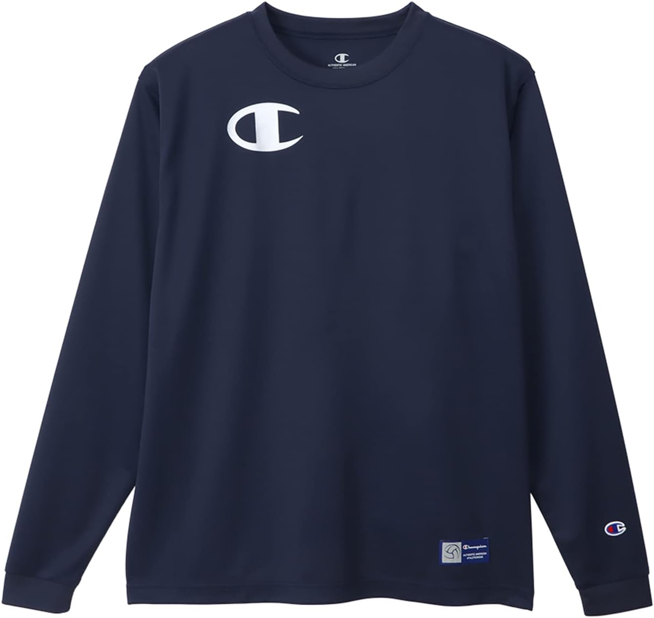 

Мужская футболка с длинным рукавом Champion C3-YV410, круглый вырез, антибактериальная, влагоотводящая, быстросохнущая, с логотипом One Point, футболка с длинным рукавом, для волейбола, темно-синий