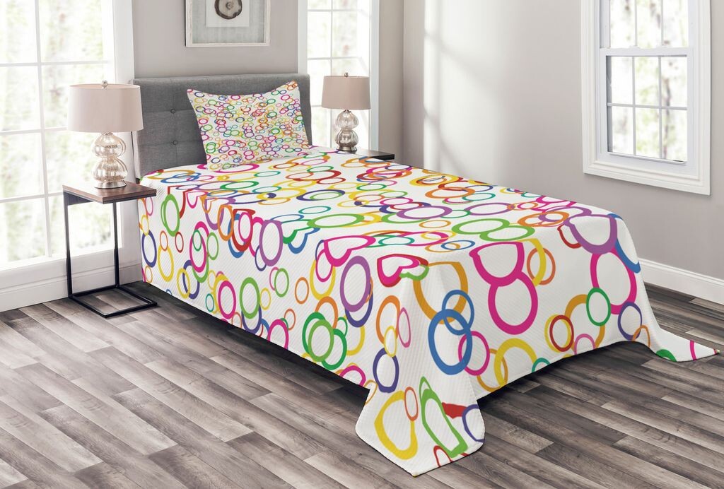

Комплект покрывала ABAKUHAUS Colorful Circles, цветные геометрические круги, комплект с моющимися наволочками, для односпальных кроватей 170 x 220 см, лавандовый лосось