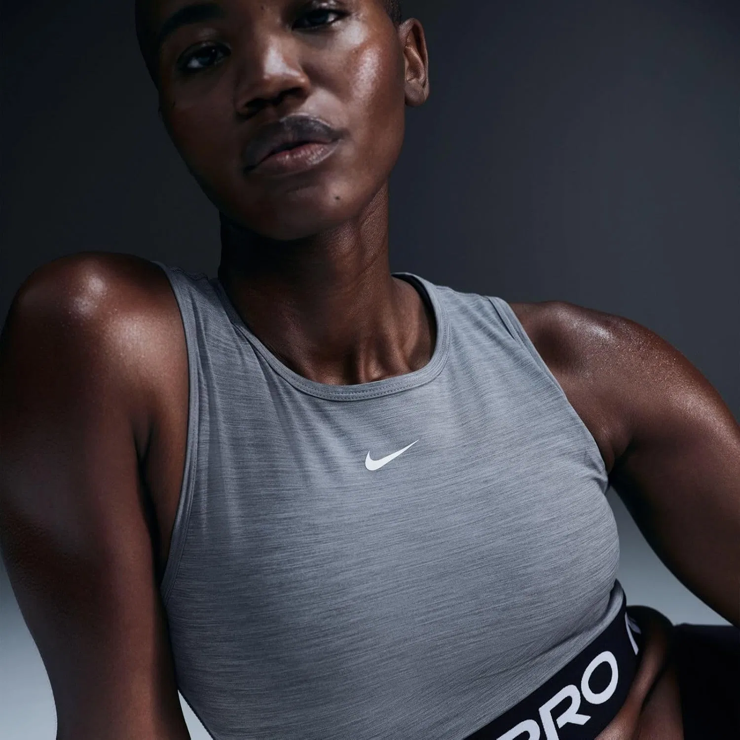 Топ женский Nike Pro Dri-FIT, Smoke Grey/Heather/White — фото 3