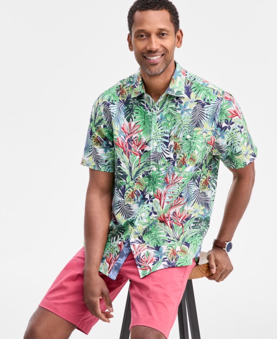 

Мужская льняная рубашка с коротким рукавом, песочного цвета, с принтом Verde Gardens Tommy Bahama, Vibrant Green