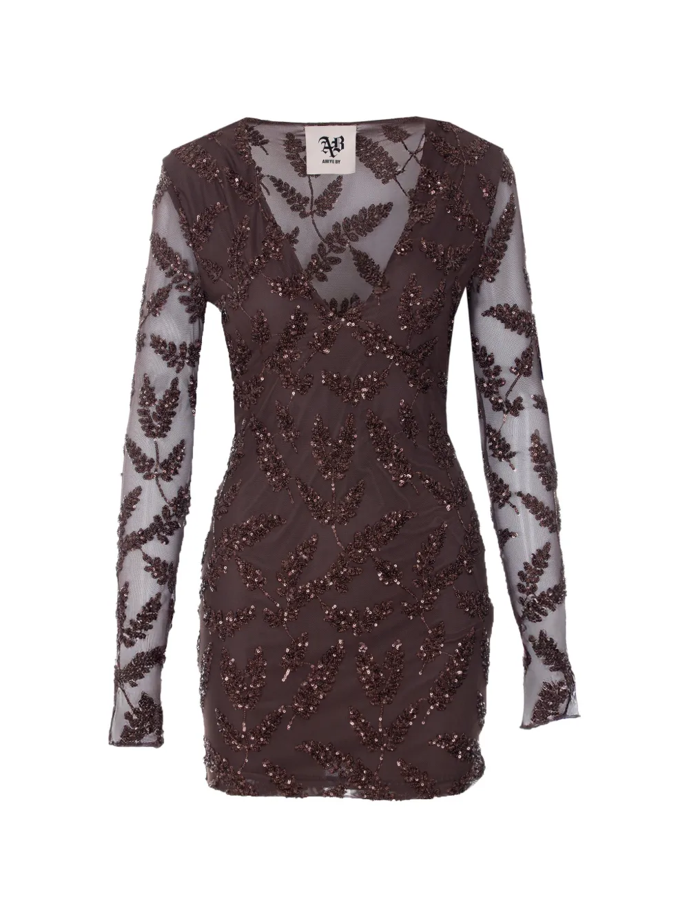 

Мини-платье с длинными рукавами, вышивкой и пайетками Aniye By, коричневый