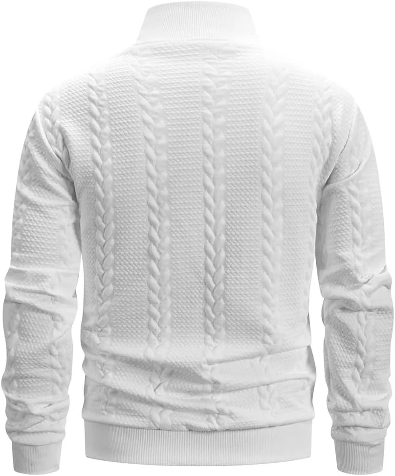 Высокий воротник, теплый свитер мужской, вязаный, фактурный, Slim Pullover — фото 3