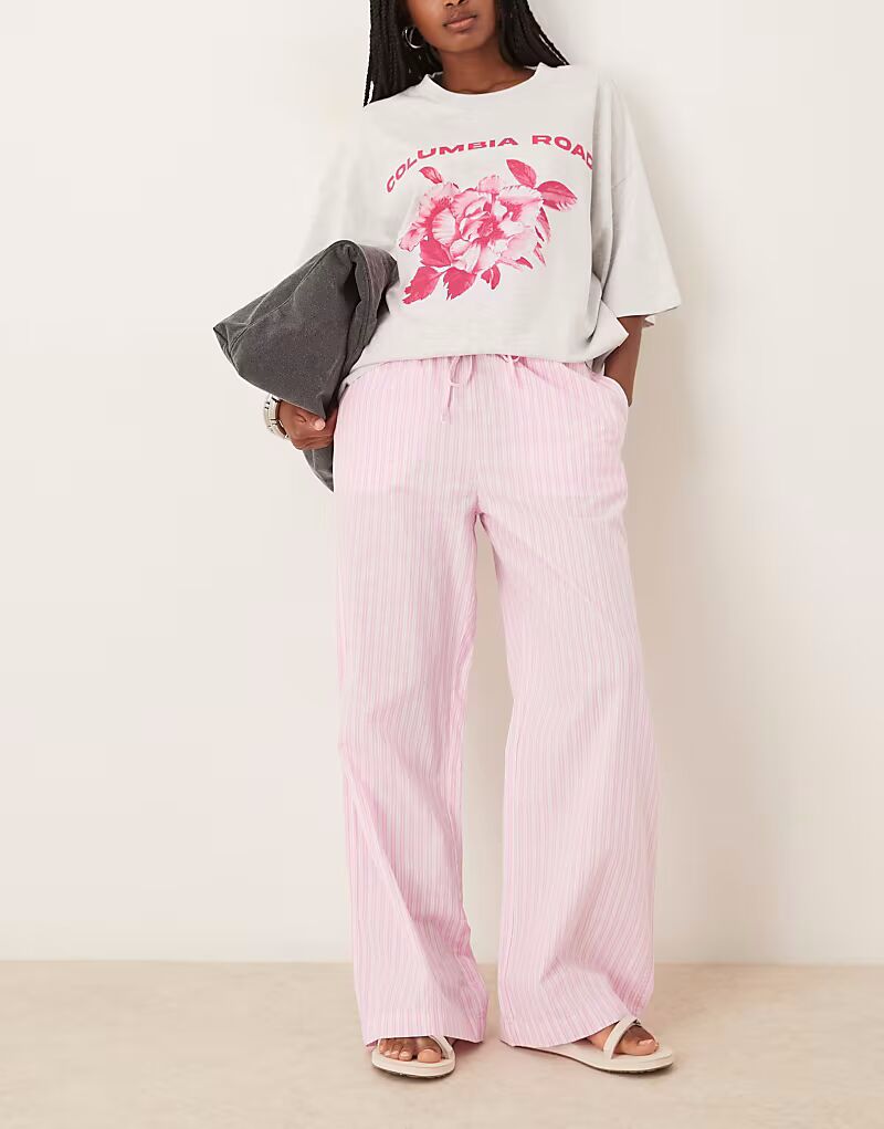 

Свободные брюки из хлопкового поплина в розовую полоску Gina Tricot