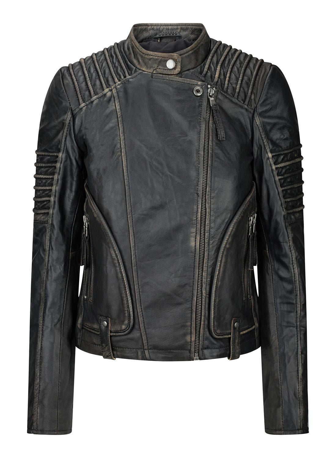 

Мягкая кожаная короткая куртка в байкерском стиле TruClothing, цвет black gold