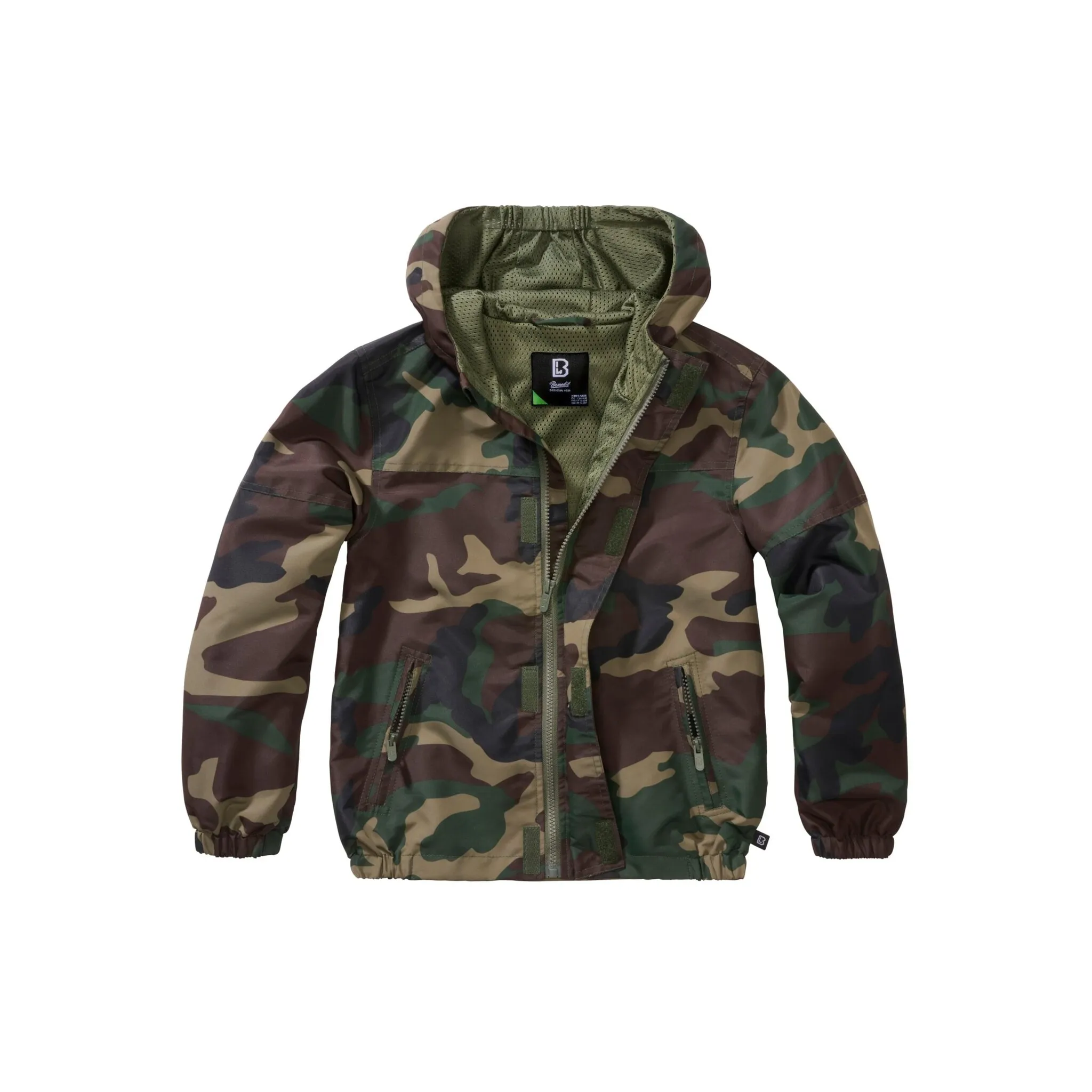 

Всепогодная куртка Brandit " Brandit Men's Kids Summer Windbreaker Frontzip" (1 шт.), с капюшоном, цвет Woodland