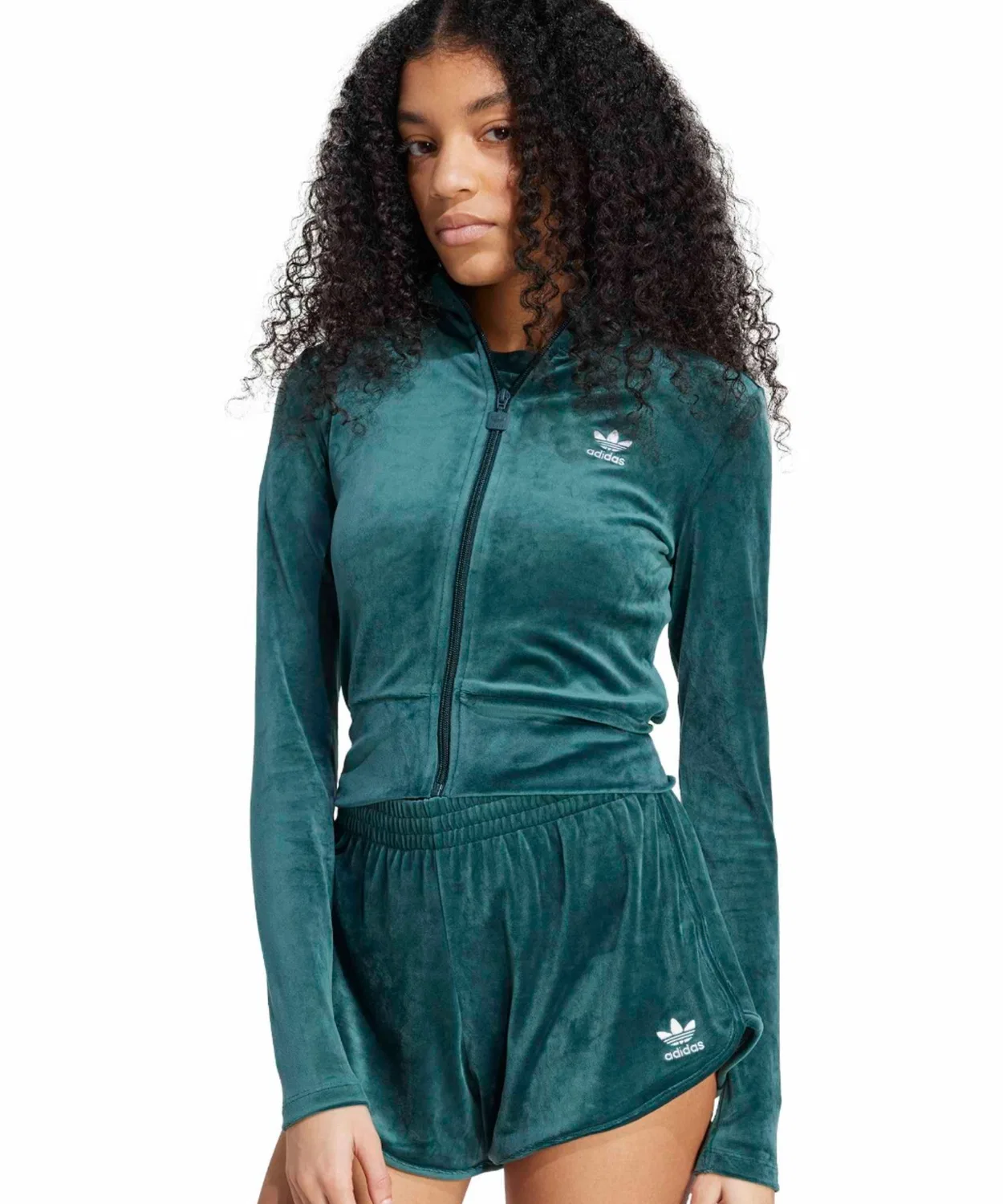 Трек-топ Velvet Fitted Track Top adidas, зеленый — фото 3