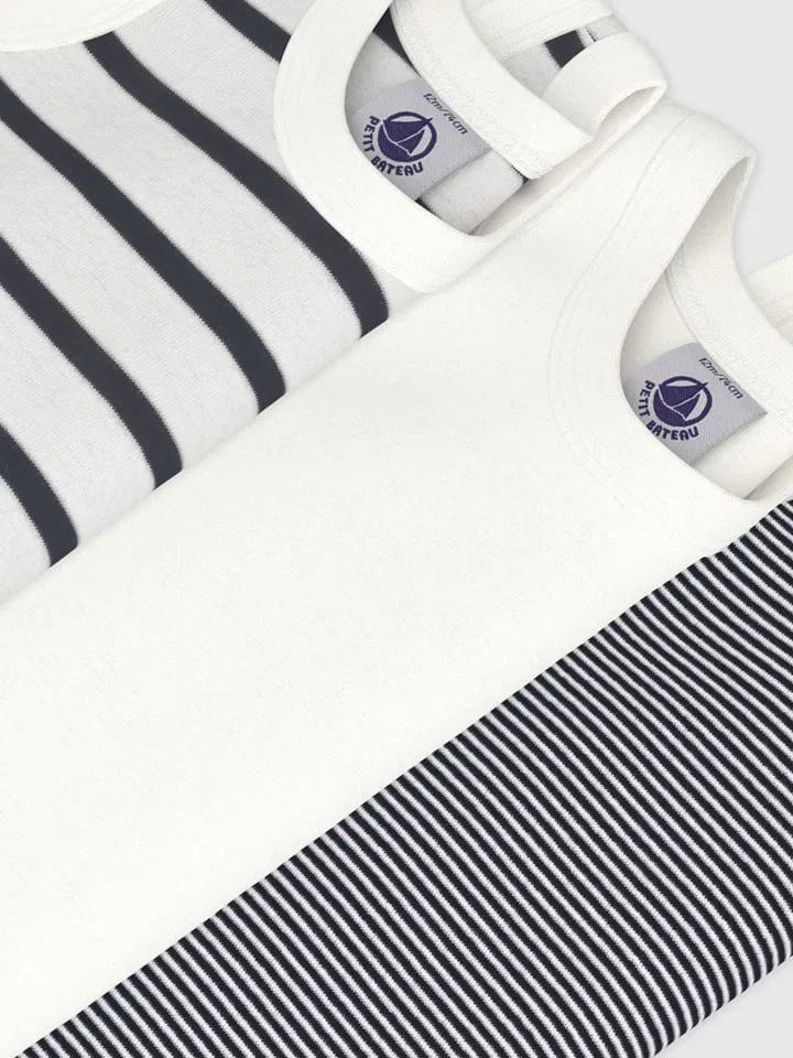 Боди, 3 шт., PETIT BATEAU, белый/темно-синий — фото 4