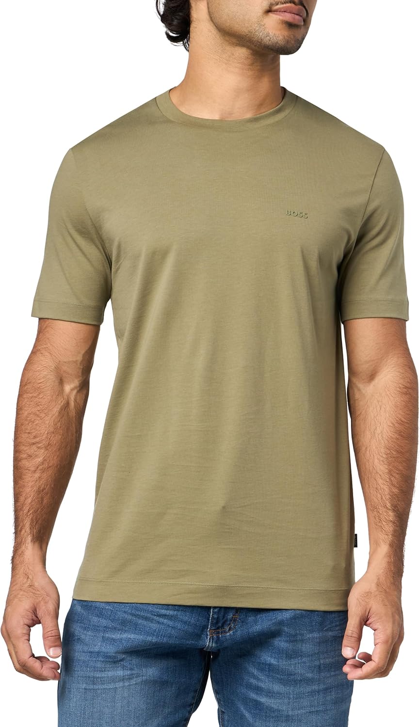 

Мужская хлопковая футболка с круглым вырезом и маленьким логотипом BOSS, Moss Green, Зеленый, Мужская хлопковая футболка с круглым вырезом и маленьким логотипом BOSS, Moss Green