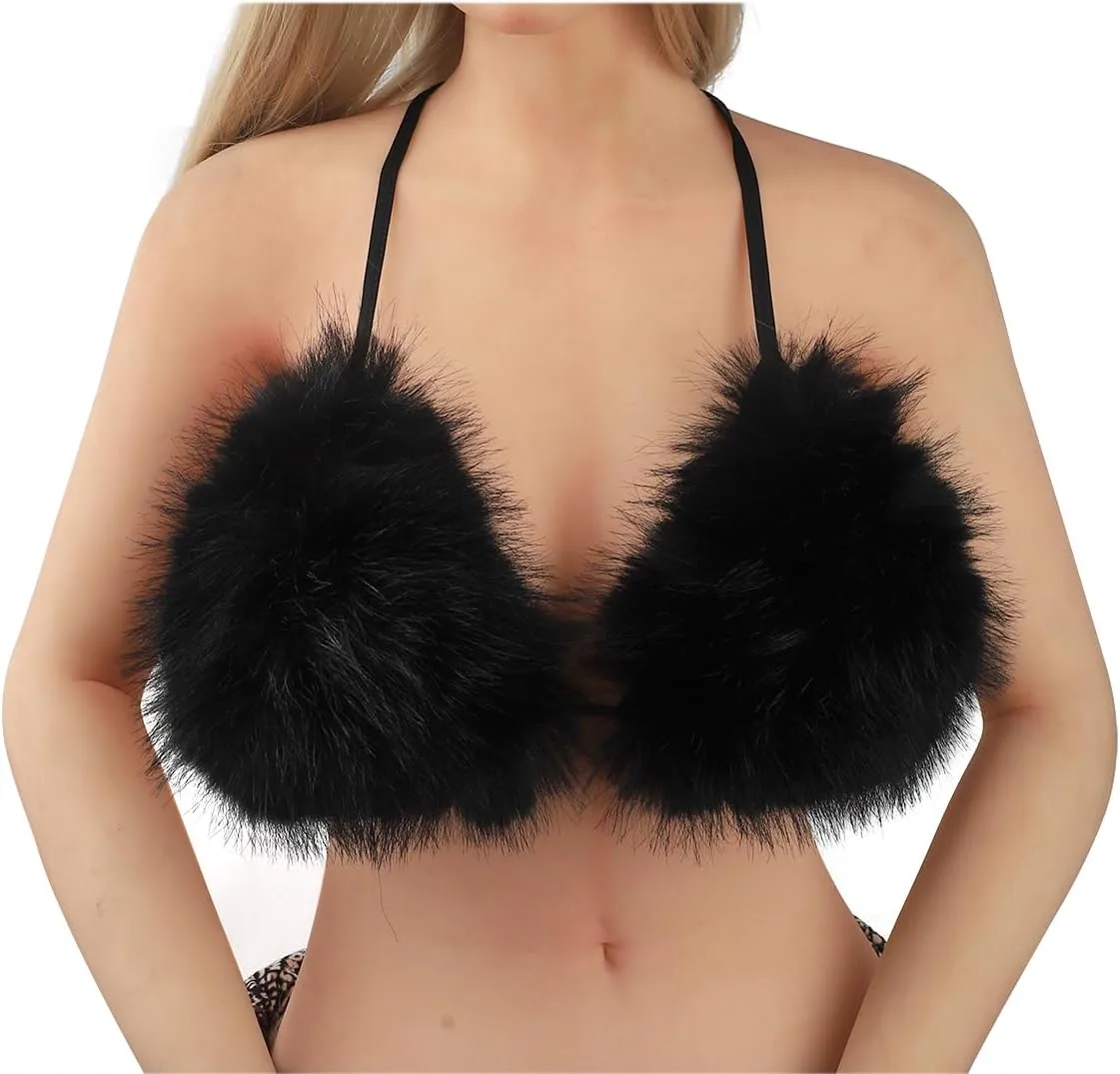 

Женский топ-бикини Faux Beach с халтером и меховой отделкой BXT