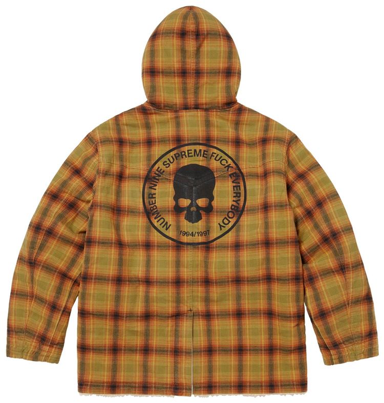 Пальто Supreme x Number (N)Ine с капюшоном из искусственной овчины в клетку, желтый — фото 2