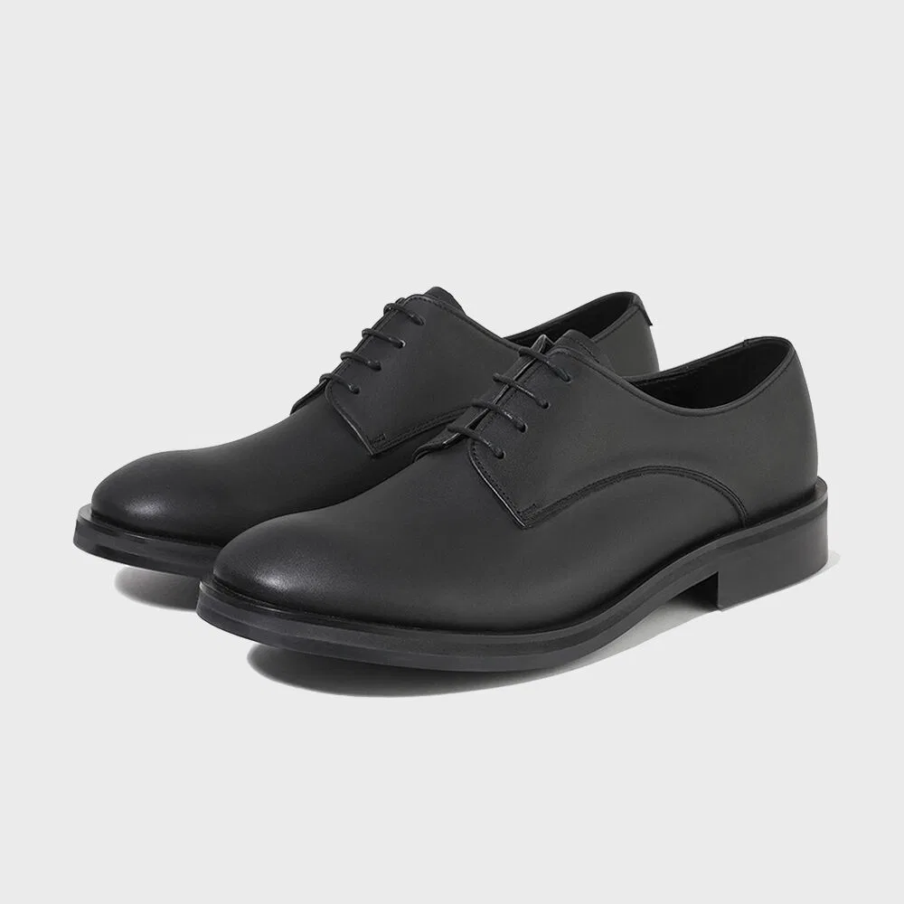 Мужские матовые чёрные дерби Firenze.A High Toe Line Pull-Up Leather с 4 отверстиями — фото 2