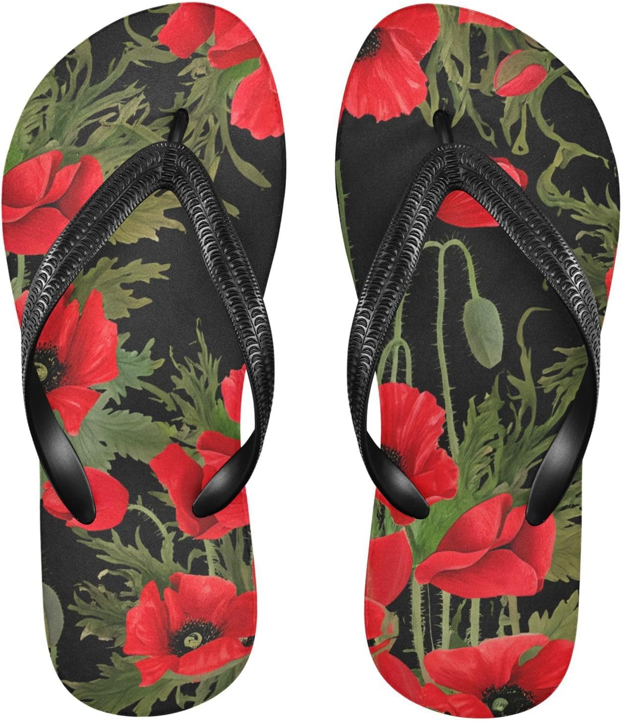 

Вьетнамки с красным цветочным принтом, для пляжа и душа, резиновые, противоскользящие, летние шлепанцы для ходьбы, для мужчин и женщин Sinestour