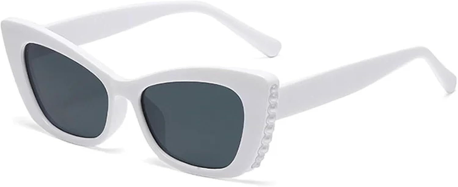 

Модные солнцезащитные очки «кошачий глаз» с леопардовым принтом, защитой от УФ-излучения UV400, жемчужной отделкой и ретро-стилем, унисекс, подходят для мужчин и женщин TKKTLLT, White-black