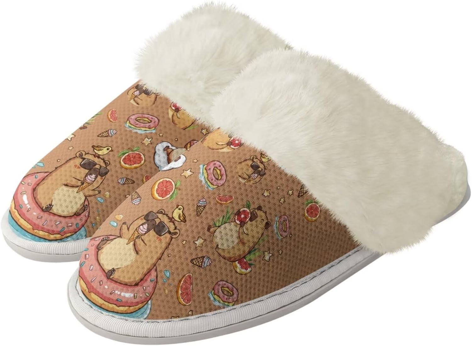 

Женские и мужские забавные пушистые тапочки с животными для пары, противоскользящие домашние туфли с резиновой подошвой, уютные Xixirimido, Capybara Fruit