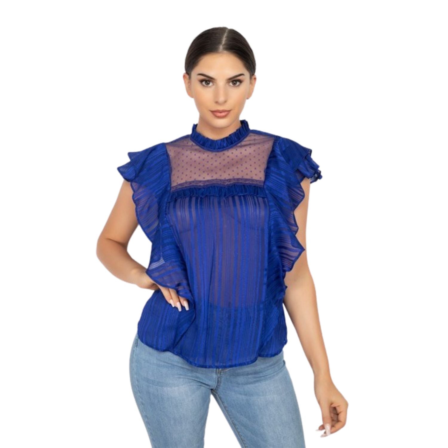 

Топ с короткими рукавами и оборками FASHNZFAB, цвет royal