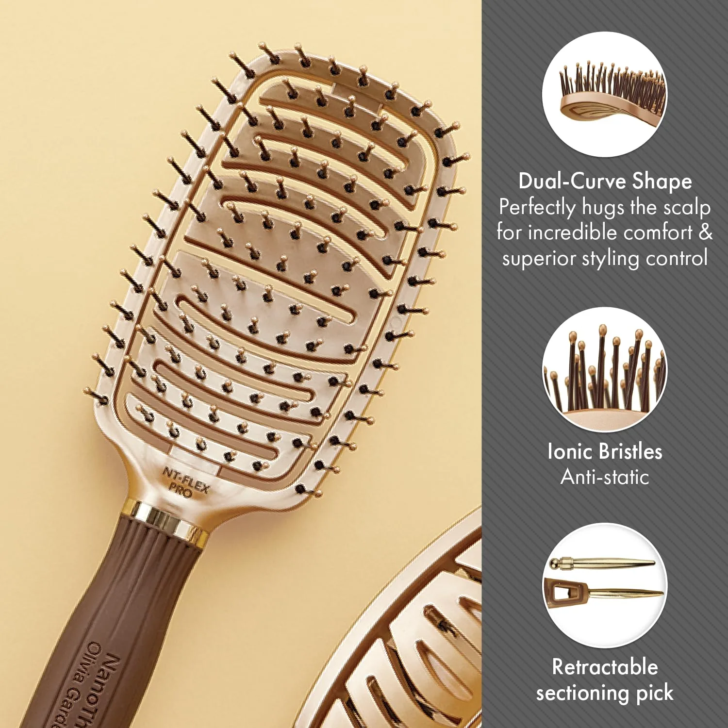 Расческа для волос Olivia Garden NanoThermic Ceramic + Ion Flex с плотным прилеганием к коже головы и вентиляцией Набор из 3 штук — фото 3