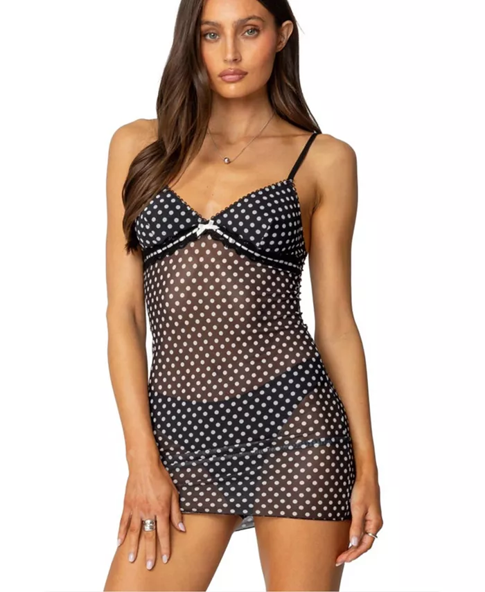 

Женское мини-платье из прозрачной сетки в горошек Edikted, черный