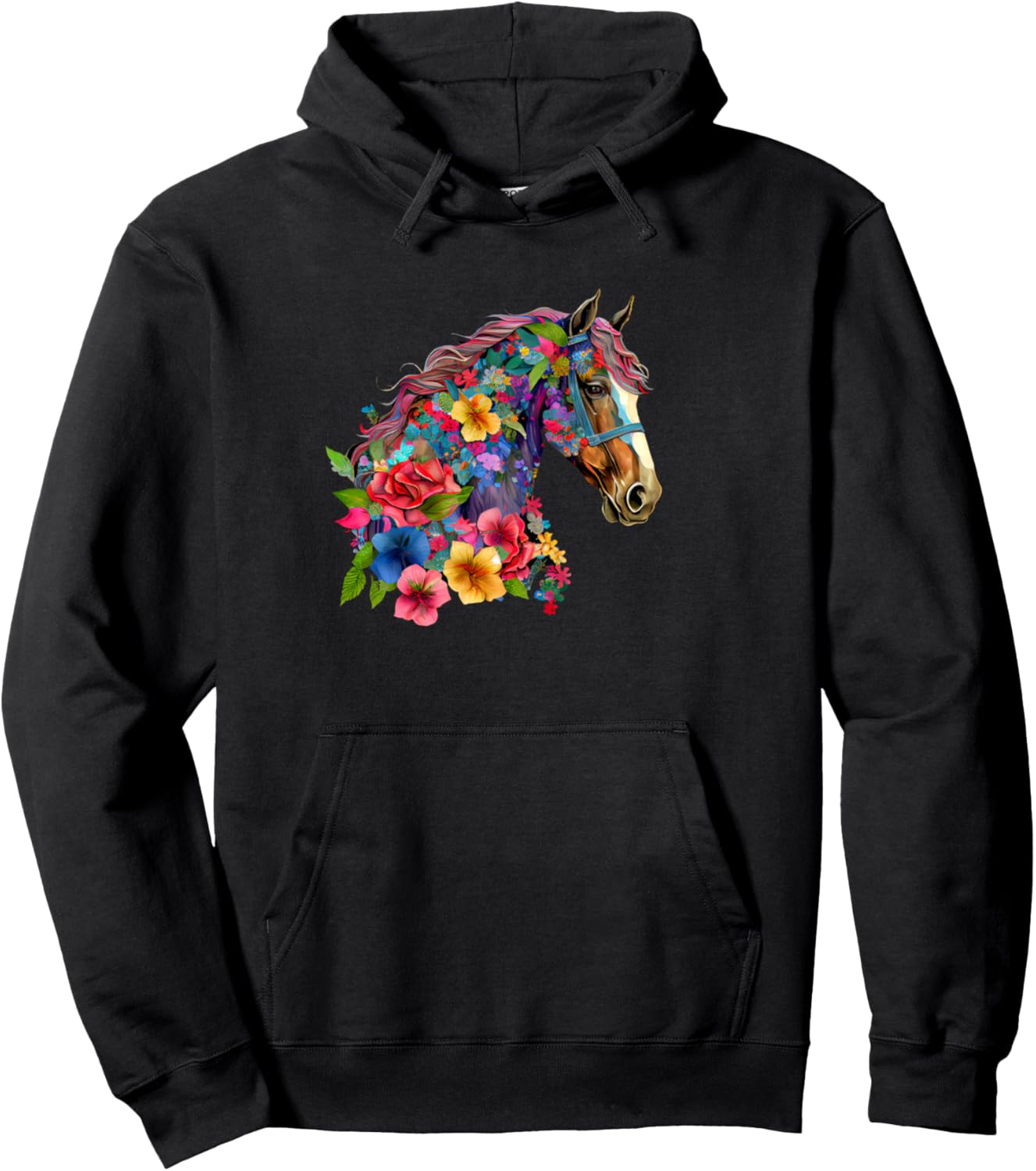 

Толстовка с яркими цветами и изображением лошадей Majestic Floral Equine Portrait Vibrant Colors, черный