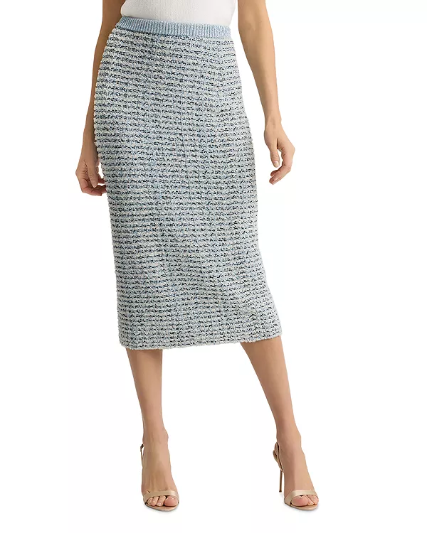 

Мягкая вязаная юбка с пайетками и бахромой St. John, синий