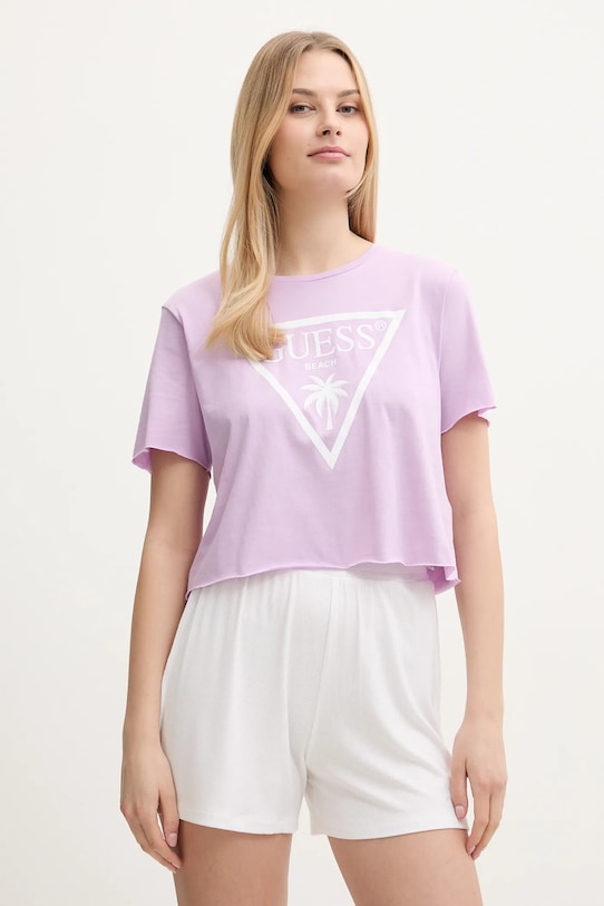 

Хлопковая футболка Guess, фиолетовый