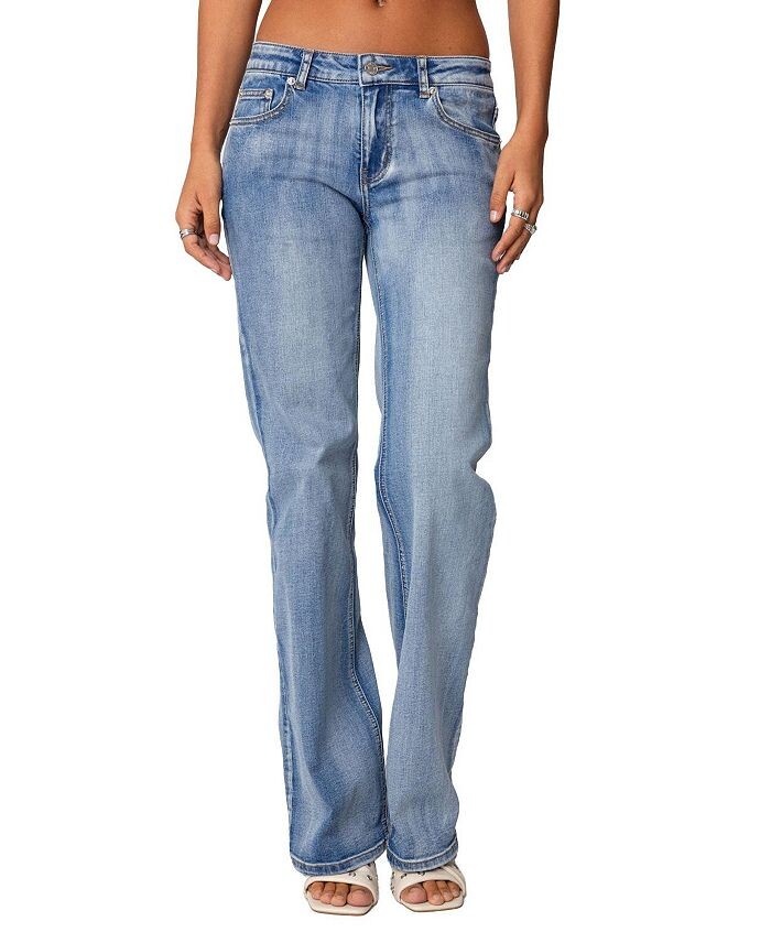 

Потертые джинсы с низкой посадкой Edikted Boot Cut, синий