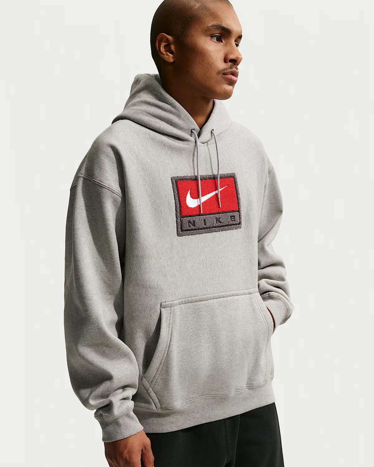 Мужская флисовая худи-пуловер Nike Solo Swoosh, Dark Grey Heather/White